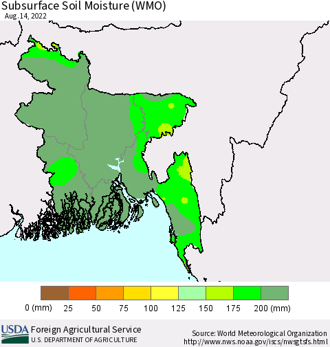 Bangladesh Subsurface Soil Moisture (WMO) Thematic Map For 8/8/2022 - 8/14/2022