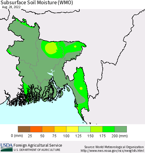 Bangladesh Subsurface Soil Moisture (WMO) Thematic Map For 8/22/2022 - 8/28/2022