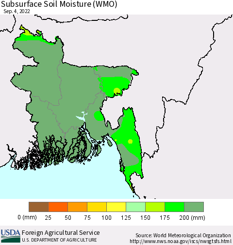 Bangladesh Subsurface Soil Moisture (WMO) Thematic Map For 8/29/2022 - 9/4/2022