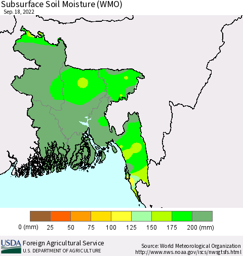 Bangladesh Subsurface Soil Moisture (WMO) Thematic Map For 9/12/2022 - 9/18/2022