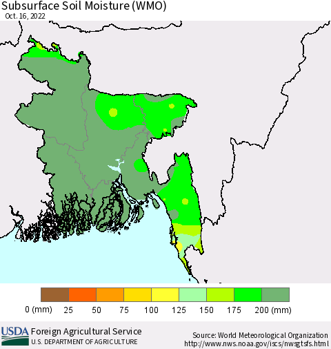 Bangladesh Subsurface Soil Moisture (WMO) Thematic Map For 10/10/2022 - 10/16/2022