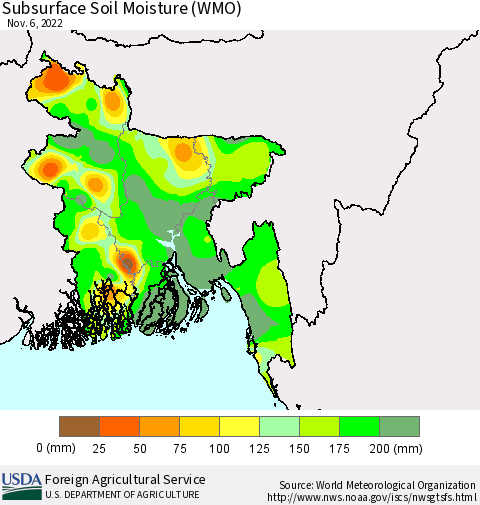 Bangladesh Subsurface Soil Moisture (WMO) Thematic Map For 10/31/2022 - 11/6/2022