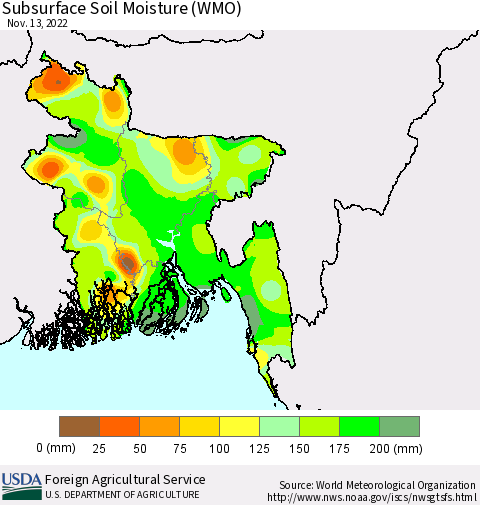 Bangladesh Subsurface Soil Moisture (WMO) Thematic Map For 11/7/2022 - 11/13/2022