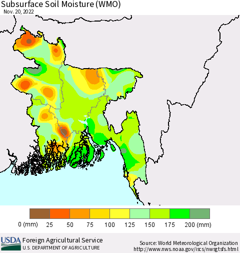 Bangladesh Subsurface Soil Moisture (WMO) Thematic Map For 11/14/2022 - 11/20/2022