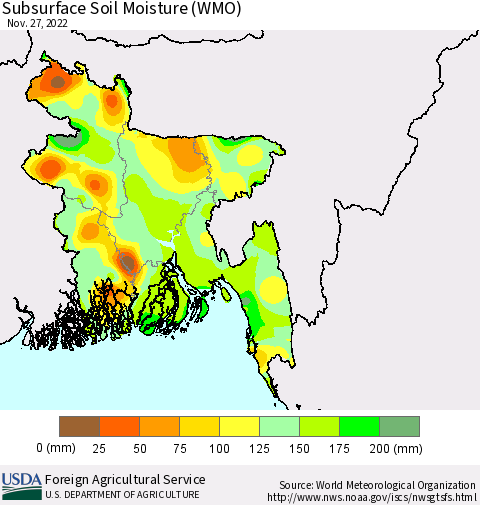 Bangladesh Subsurface Soil Moisture (WMO) Thematic Map For 11/21/2022 - 11/27/2022