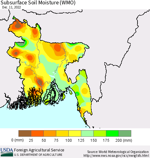 Bangladesh Subsurface Soil Moisture (WMO) Thematic Map For 12/5/2022 - 12/11/2022