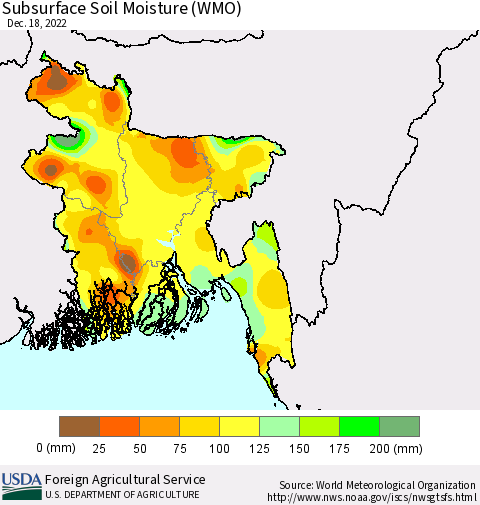 Bangladesh Subsurface Soil Moisture (WMO) Thematic Map For 12/12/2022 - 12/18/2022