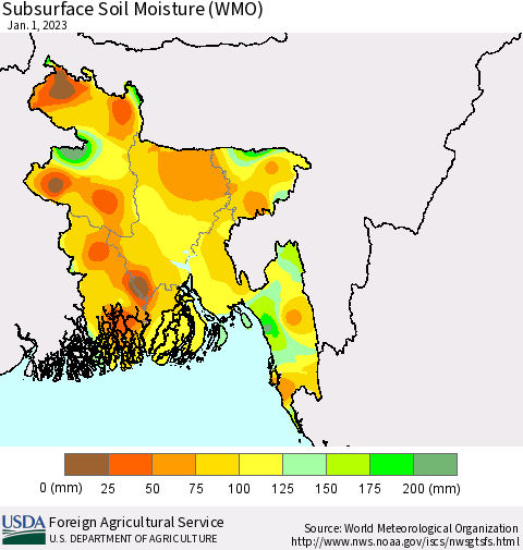 Bangladesh Subsurface Soil Moisture (WMO) Thematic Map For 12/26/2022 - 1/1/2023