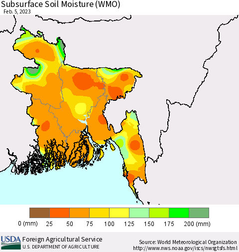 Bangladesh Subsurface Soil Moisture (WMO) Thematic Map For 1/30/2023 - 2/5/2023