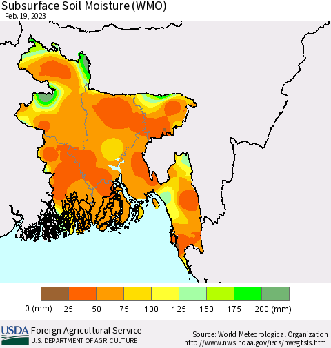 Bangladesh Subsurface Soil Moisture (WMO) Thematic Map For 2/13/2023 - 2/19/2023