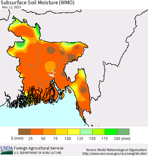 Bangladesh Subsurface Soil Moisture (WMO) Thematic Map For 3/6/2023 - 3/12/2023