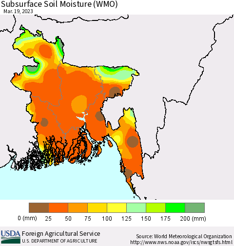 Bangladesh Subsurface Soil Moisture (WMO) Thematic Map For 3/13/2023 - 3/19/2023