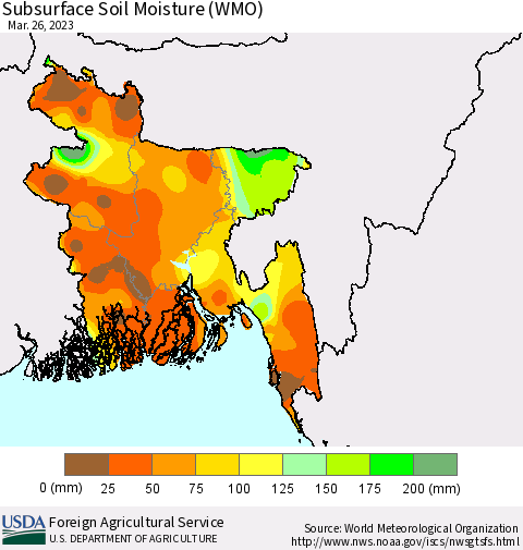 Bangladesh Subsurface Soil Moisture (WMO) Thematic Map For 3/20/2023 - 3/26/2023
