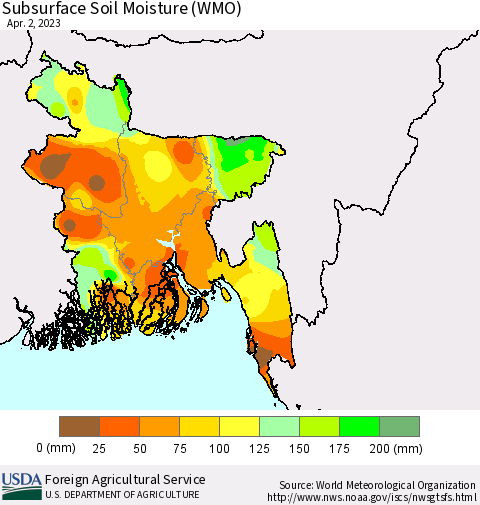 Bangladesh Subsurface Soil Moisture (WMO) Thematic Map For 3/27/2023 - 4/2/2023
