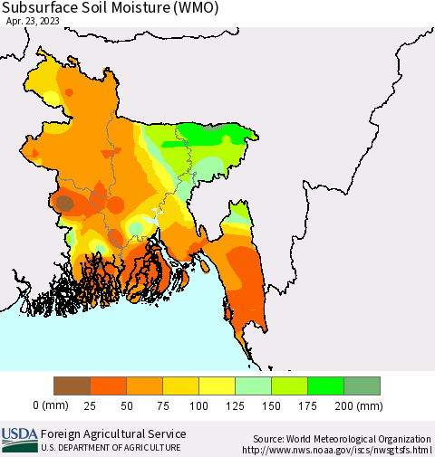 Bangladesh Subsurface Soil Moisture (WMO) Thematic Map For 4/17/2023 - 4/23/2023