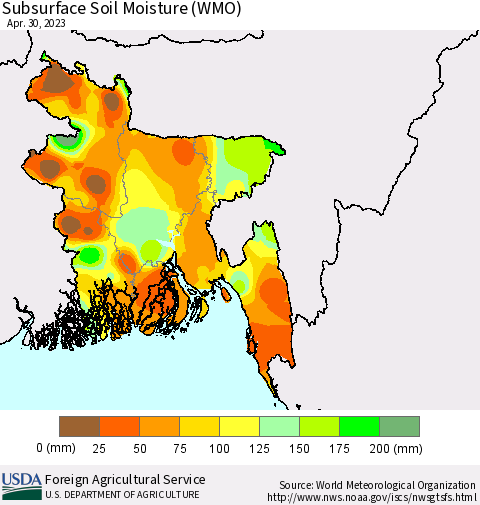 Bangladesh Subsurface Soil Moisture (WMO) Thematic Map For 4/24/2023 - 4/30/2023
