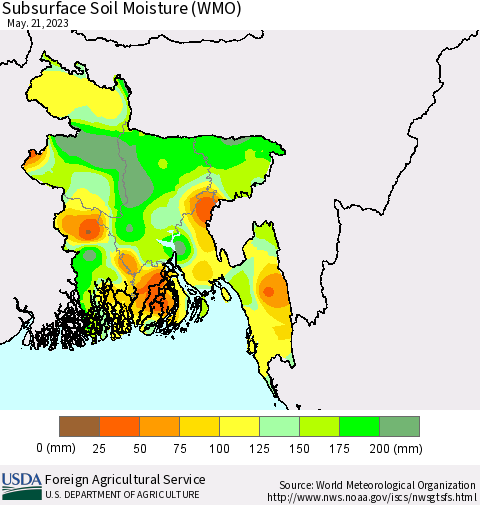 Bangladesh Subsurface Soil Moisture (WMO) Thematic Map For 5/15/2023 - 5/21/2023
