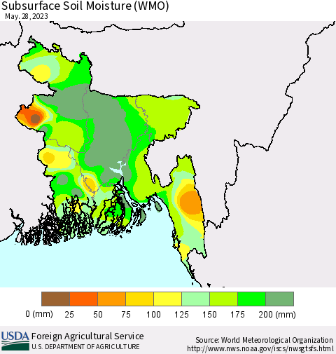 Bangladesh Subsurface Soil Moisture (WMO) Thematic Map For 5/22/2023 - 5/28/2023