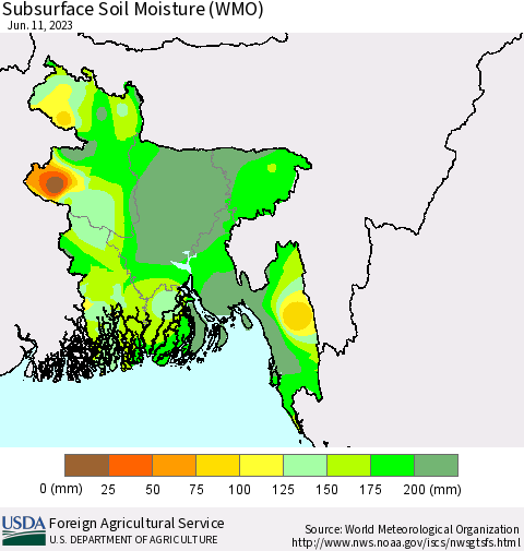 Bangladesh Subsurface Soil Moisture (WMO) Thematic Map For 6/5/2023 - 6/11/2023