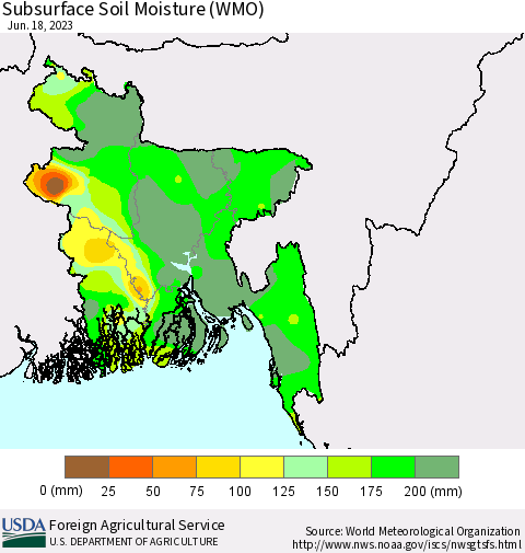 Bangladesh Subsurface Soil Moisture (WMO) Thematic Map For 6/12/2023 - 6/18/2023
