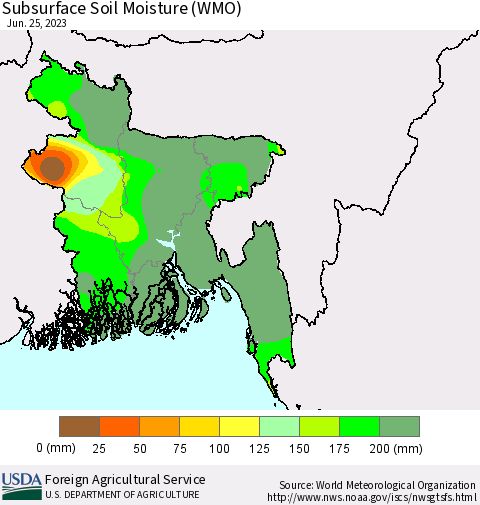 Bangladesh Subsurface Soil Moisture (WMO) Thematic Map For 6/19/2023 - 6/25/2023