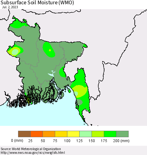 Bangladesh Subsurface Soil Moisture (WMO) Thematic Map For 6/26/2023 - 7/2/2023
