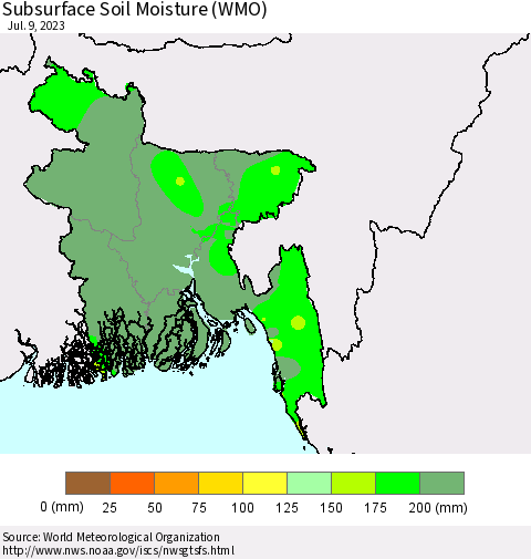 Bangladesh Subsurface Soil Moisture (WMO) Thematic Map For 7/3/2023 - 7/9/2023