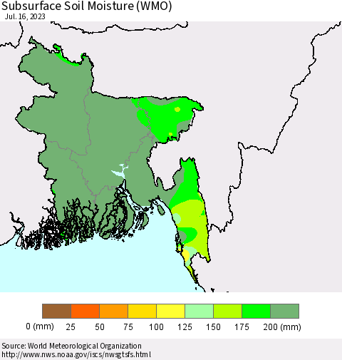 Bangladesh Subsurface Soil Moisture (WMO) Thematic Map For 7/10/2023 - 7/16/2023