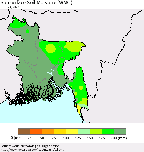 Bangladesh Subsurface Soil Moisture (WMO) Thematic Map For 7/17/2023 - 7/23/2023