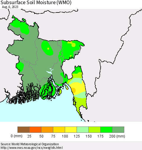 Bangladesh Subsurface Soil Moisture (WMO) Thematic Map For 7/31/2023 - 8/6/2023