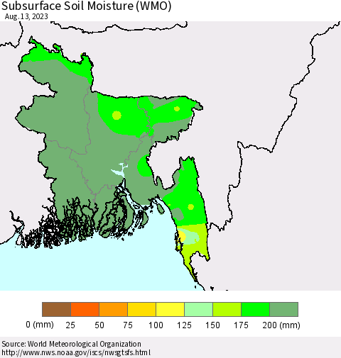 Bangladesh Subsurface Soil Moisture (WMO) Thematic Map For 8/7/2023 - 8/13/2023