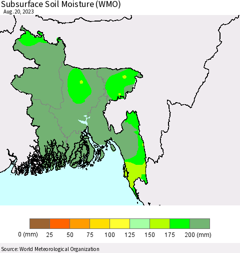 Bangladesh Subsurface Soil Moisture (WMO) Thematic Map For 8/14/2023 - 8/20/2023