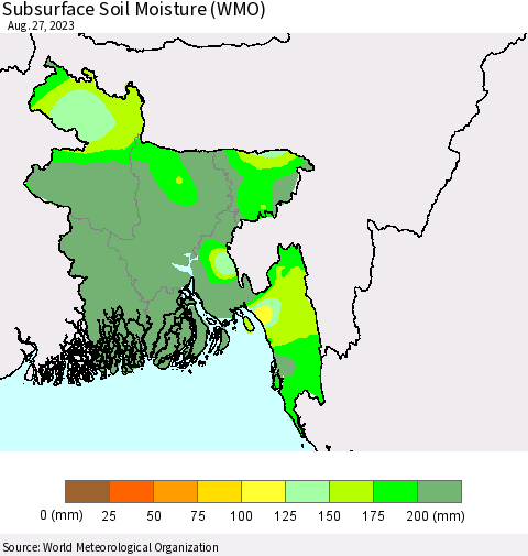 Bangladesh Subsurface Soil Moisture (WMO) Thematic Map For 8/21/2023 - 8/27/2023