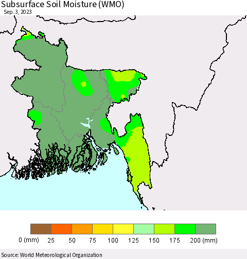 Bangladesh Subsurface Soil Moisture (WMO) Thematic Map For 8/28/2023 - 9/3/2023