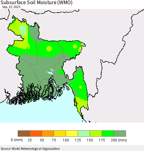 Bangladesh Subsurface Soil Moisture (WMO) Thematic Map For 9/4/2023 - 9/10/2023