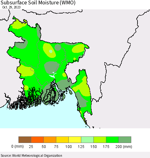 Bangladesh Subsurface Soil Moisture (WMO) Thematic Map For 10/23/2023 - 10/29/2023