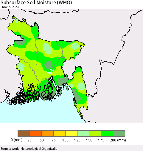 Bangladesh Subsurface Soil Moisture (WMO) Thematic Map For 10/30/2023 - 11/5/2023