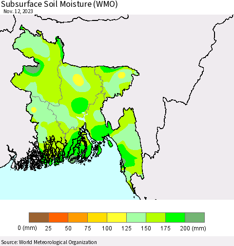 Bangladesh Subsurface Soil Moisture (WMO) Thematic Map For 11/6/2023 - 11/12/2023