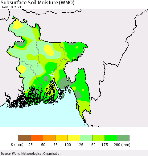 Bangladesh Subsurface Soil Moisture (WMO) Thematic Map For 11/13/2023 - 11/19/2023