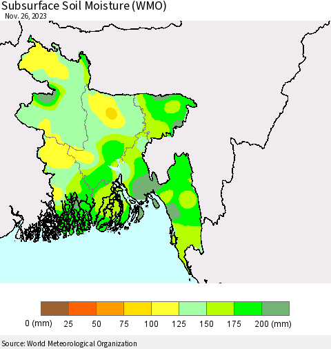 Bangladesh Subsurface Soil Moisture (WMO) Thematic Map For 11/20/2023 - 11/26/2023