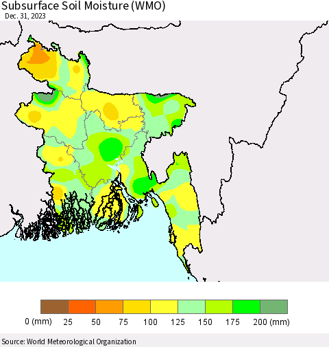Bangladesh Subsurface Soil Moisture (WMO) Thematic Map For 12/25/2023 - 12/31/2023