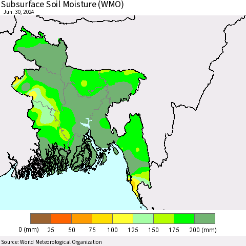 Bangladesh Subsurface Soil Moisture (WMO) Thematic Map For 6/24/2024 - 6/30/2024