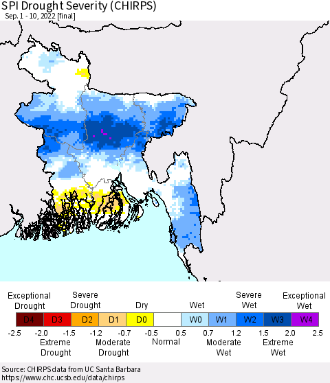 Bangladesh SPI Drought Severity (CHIRPS) Thematic Map For 9/1/2022 - 9/10/2022