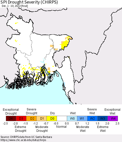 Bangladesh SPI Drought Severity (CHIRPS) Thematic Map For 12/1/2022 - 12/10/2022