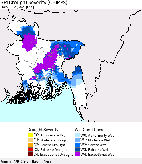 Bangladesh SPI Drought Severity (CHIRPS) Thematic Map For 12/11/2023 - 12/20/2023