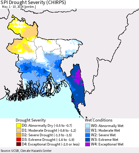 Bangladesh SPI Drought Severity (CHIRPS) Thematic Map For 5/1/2024 - 5/10/2024
