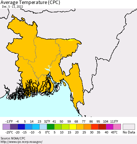 Bangladesh Average Temperature (CPC) Thematic Map For 12/5/2022 - 12/11/2022