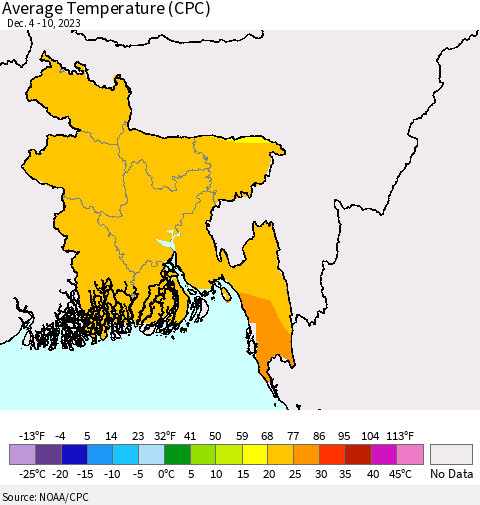 Bangladesh Average Temperature (CPC) Thematic Map For 12/4/2023 - 12/10/2023