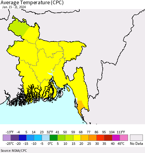 Bangladesh Average Temperature (CPC) Thematic Map For 1/15/2024 - 1/21/2024