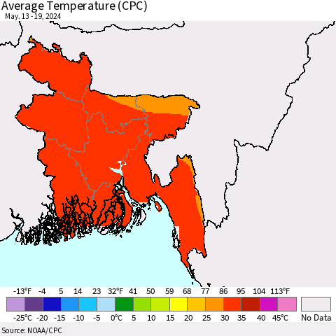 Bangladesh Average Temperature (CPC) Thematic Map For 5/13/2024 - 5/19/2024